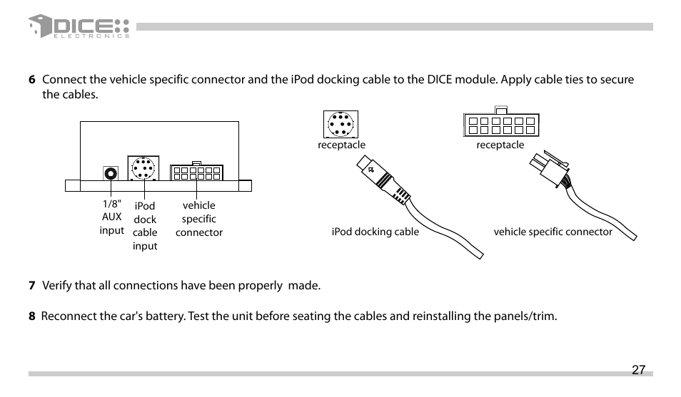 DICE Electronics DICE interface for iPod Volkswagen User Manual | Page 27 / 36