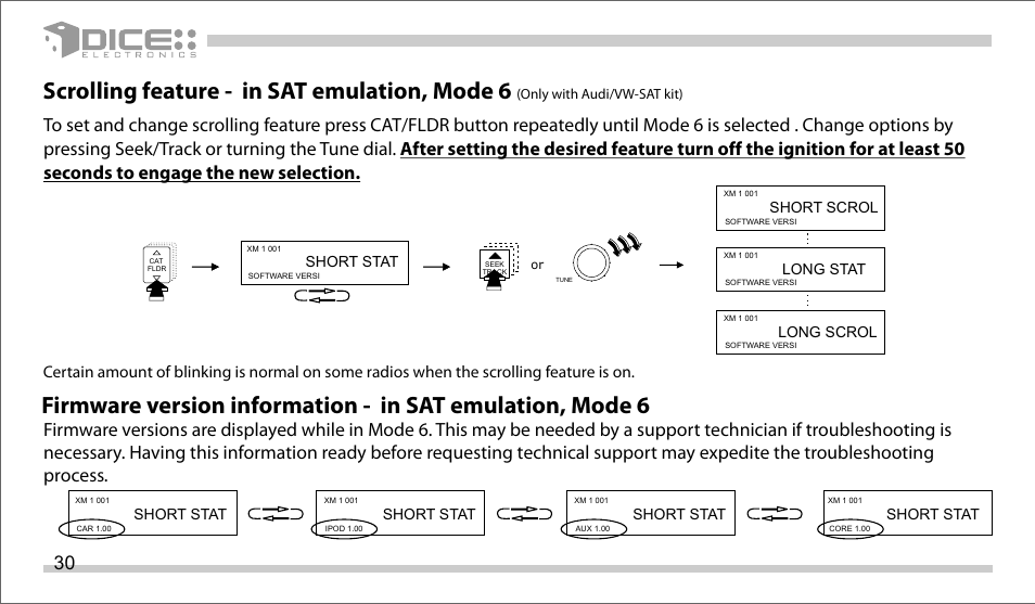 Scrolling feature - in sat emulation, mode 6 | DICE Electronics DICE interface for iPod Volkswagen User Manual | Page 30 / 36