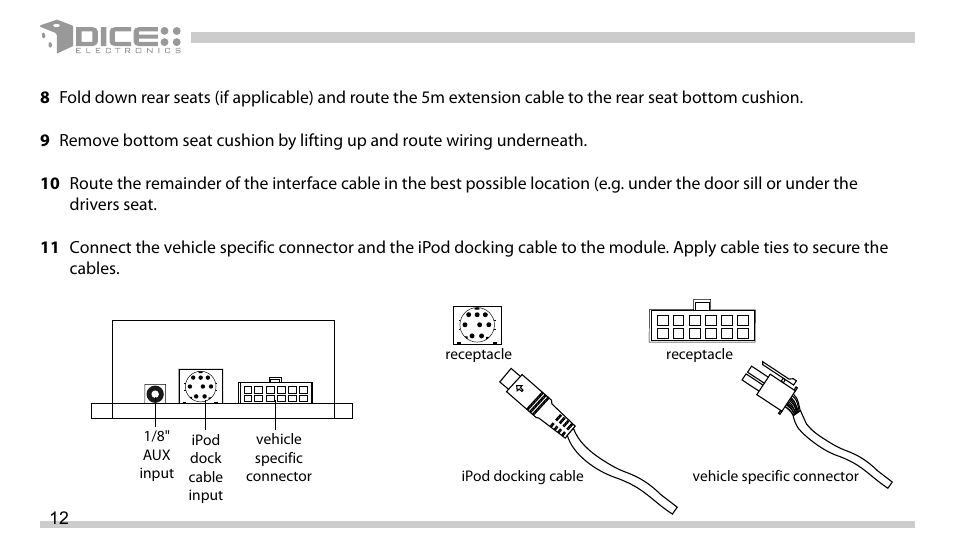 DICE Electronics DICE interface for iPod Mini Cooper User Manual | Page 12 / 24