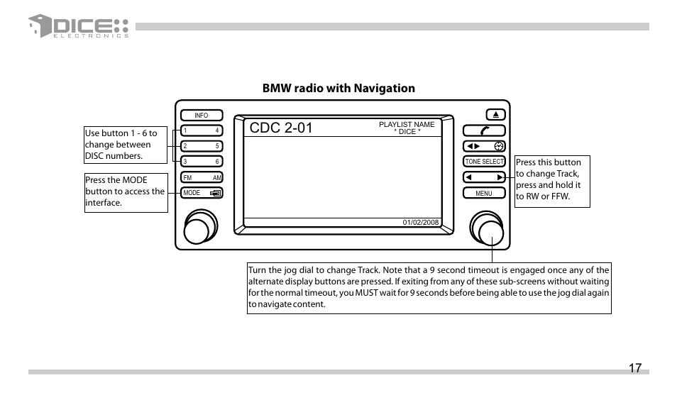Cdc 2-01, Bmw radio with navigation 17 | DICE Electronics DICE interface for iPod Mini Cooper User Manual | Page 17 / 24