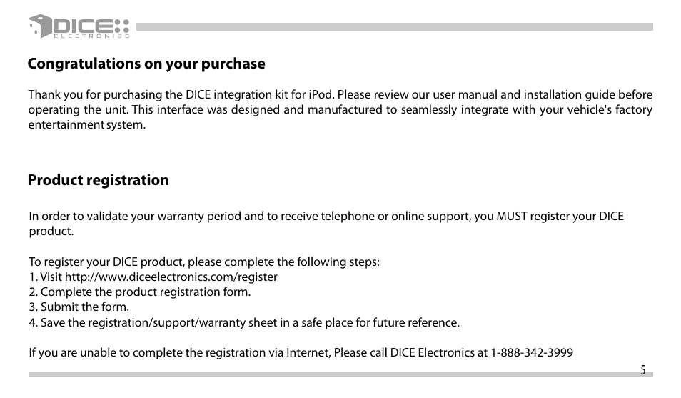 DICE Electronics DICE interface for iPod Mini Cooper User Manual | Page 5 / 24