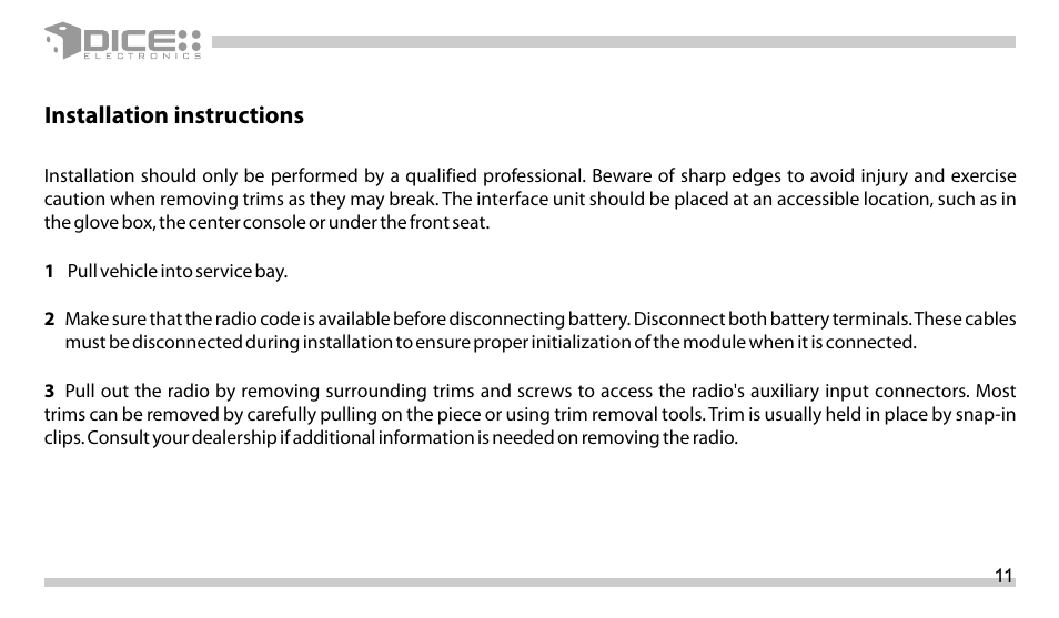 DICE Electronics DICE Auxiliary interface for iPod User Manual | Page 11 / 20