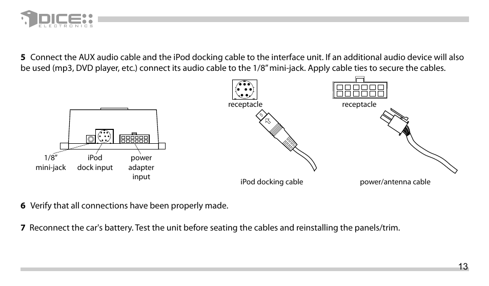 DICE Electronics DICE Auxiliary interface for iPod User Manual | Page 13 / 20