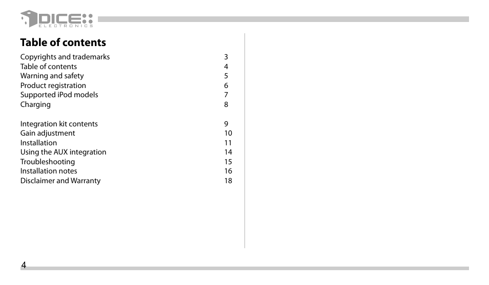 DICE Electronics DICE Auxiliary interface for iPod User Manual | Page 4 / 20