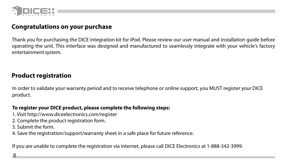 DICE Electronics DICE Auxiliary interface for iPod User Manual | Page 6 / 20