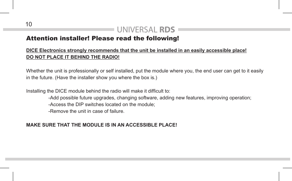 Universal rds | DICE Electronics Universal RDS User Manual | Page 10 / 20