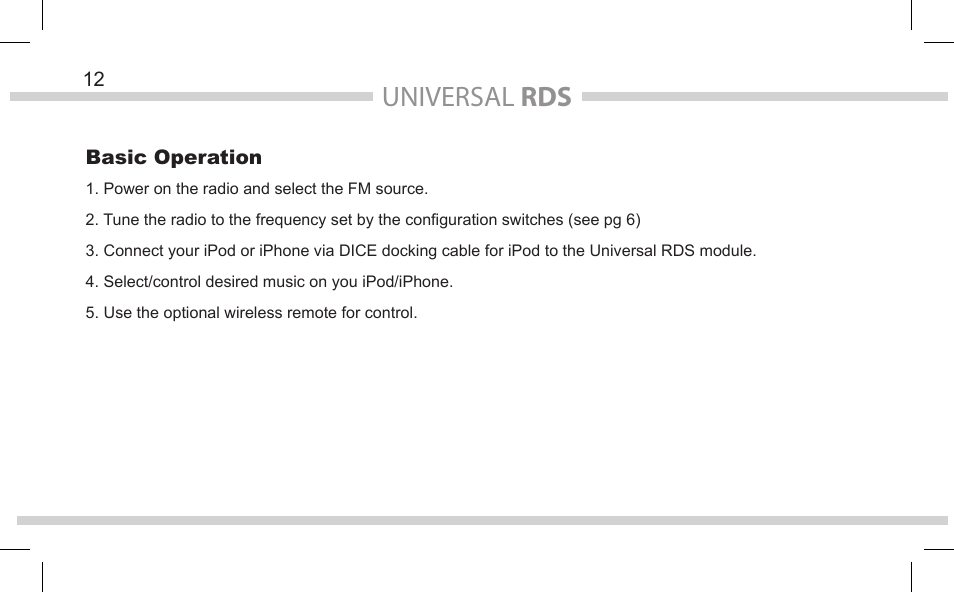 Universal rds | DICE Electronics Universal RDS User Manual | Page 12 / 20