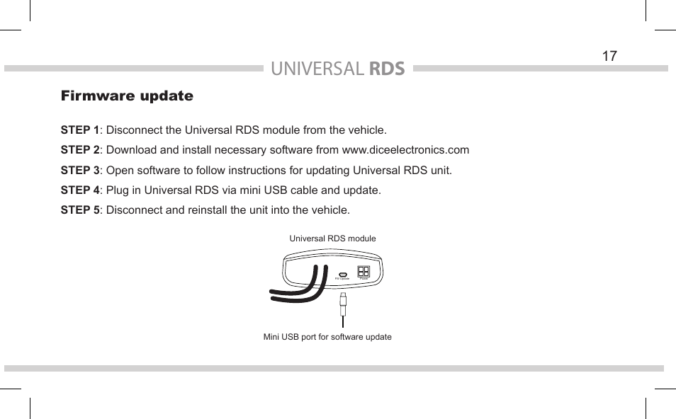 Universal rds, Firmware update | DICE Electronics Universal RDS User Manual | Page 17 / 20