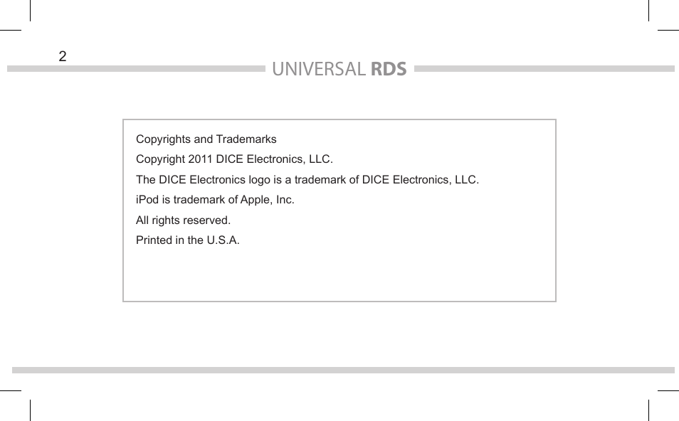 Universal rds | DICE Electronics Universal RDS User Manual | Page 2 / 20