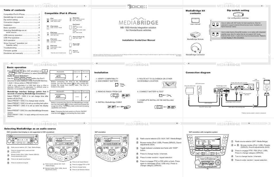 DICE Electronics MediaBridge MB-1000 Honda User Manual | 2 pages