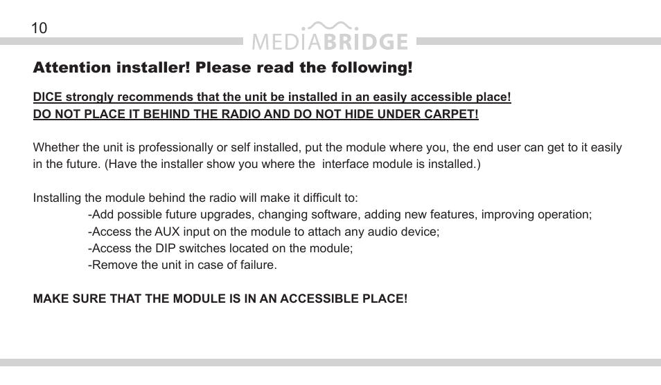 DICE Electronics MediaBridge MB-1500 Nissan User Manual | Page 10 / 40