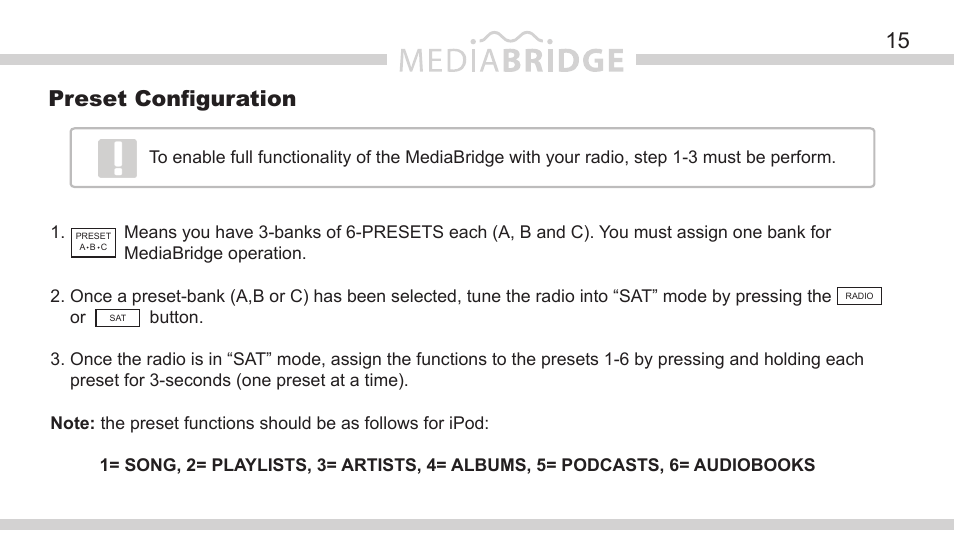 15 preset configuration | DICE Electronics MediaBridge MB-1500 Nissan User Manual | Page 15 / 40