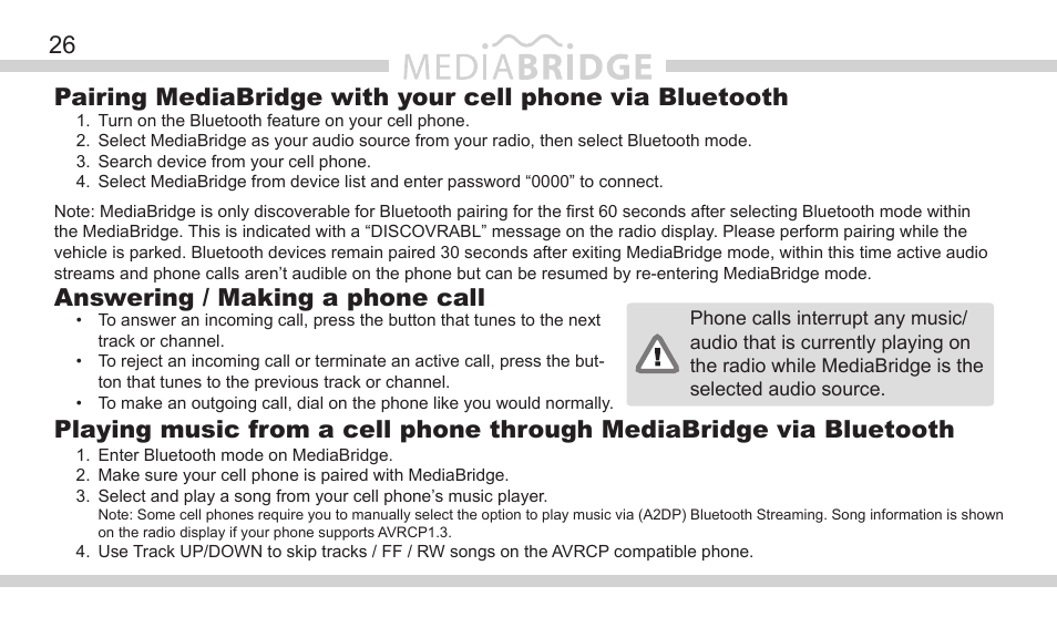 Answering / making a phone call | DICE Electronics MediaBridge MB-1500 Nissan User Manual | Page 26 / 40