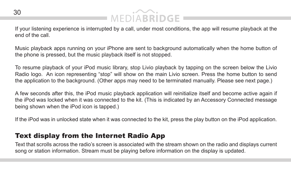 Text display from the internet radio app | DICE Electronics MediaBridge MB-1500 Nissan User Manual | Page 30 / 40