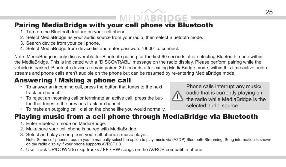 Answering / making a phone call | DICE Electronics MediaBridge MB-1500 Toyota User Manual | Page 25 / 40