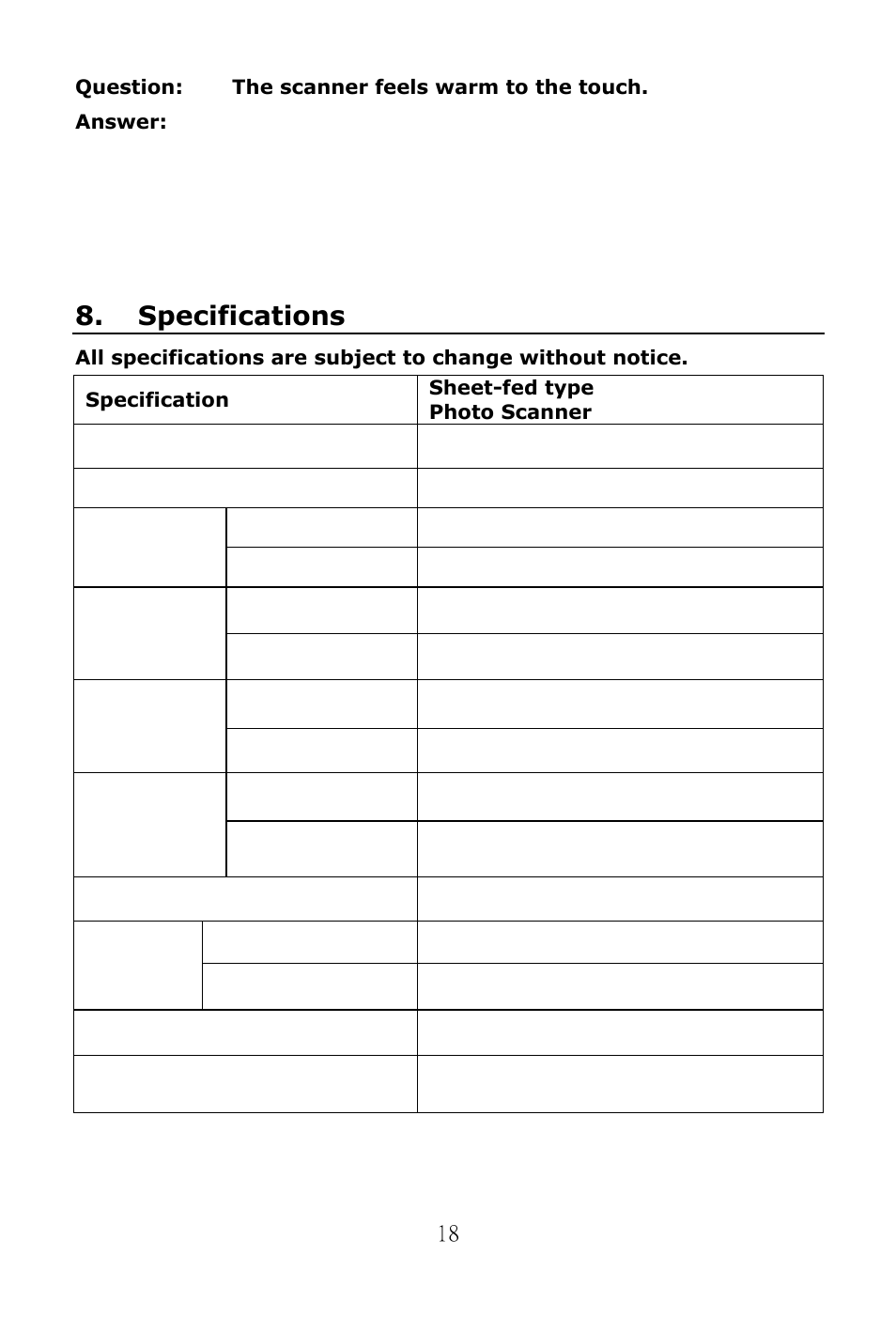 Specifications | Digiframe DF-SC6402 User Manual | Page 19 / 19