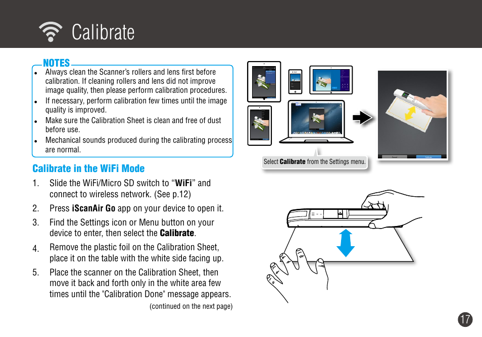 Calibrate, Calibrate in the wi-fi mode, Calibrate in the wifi mode | Digiframe DF-SCWF08w User Manual | Page 17 / 20