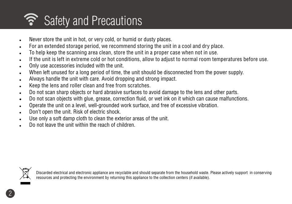 Safety and precautions | Digiframe DF-SCWF08w User Manual | Page 2 / 20