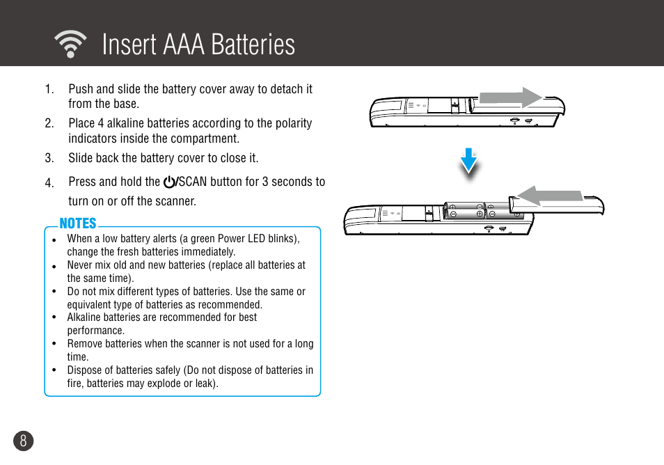 Insert aaa batteries | Digiframe DF-SCWF08w User Manual | Page 8 / 20