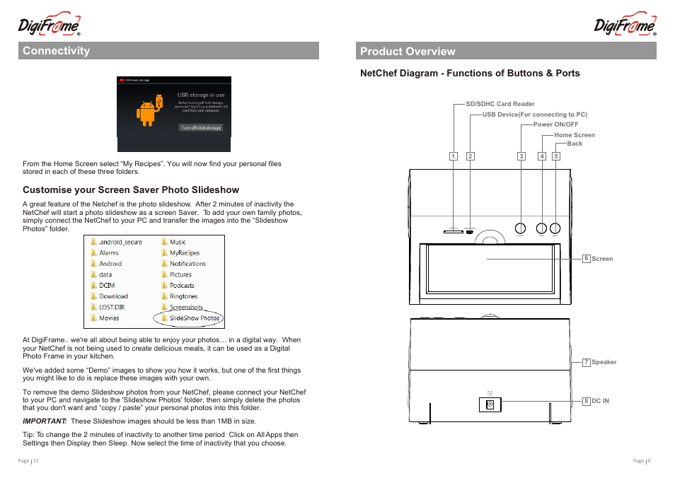 Т³гж 5, Product overview connectivity | Digiframe DFNC3805r User Manual | Page 5 / 10