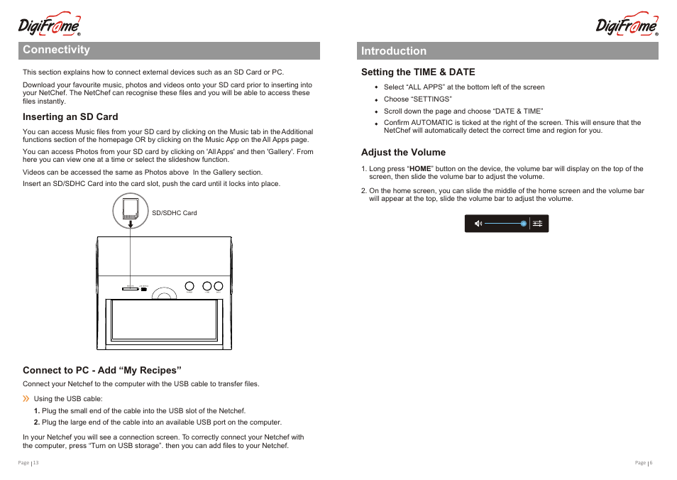 Т³гж 7, Introduction, Connectivity | Digiframe DFNC3805r User Manual | Page 7 / 10