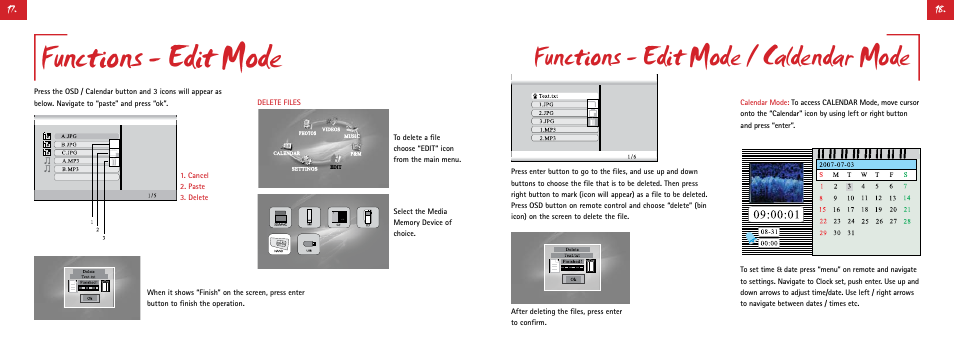 Functions - edit mode, Functions - edit mode / caldendar mode | Digiframe DF-F7008t User Manual | Page 19 / 21