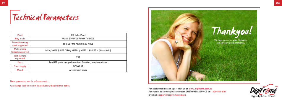 Technical parameters | Digiframe DF-F7008t User Manual | Page 21 / 21