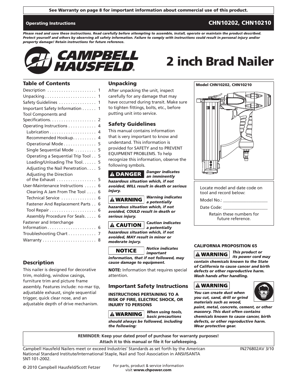 Campbell Hausfeld CHN10210 User Manual | 24 pages