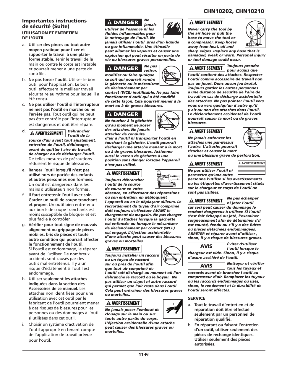 Importantes instructions de sécurité (suite) | Campbell Hausfeld CHN10210 User Manual | Page 11 / 24