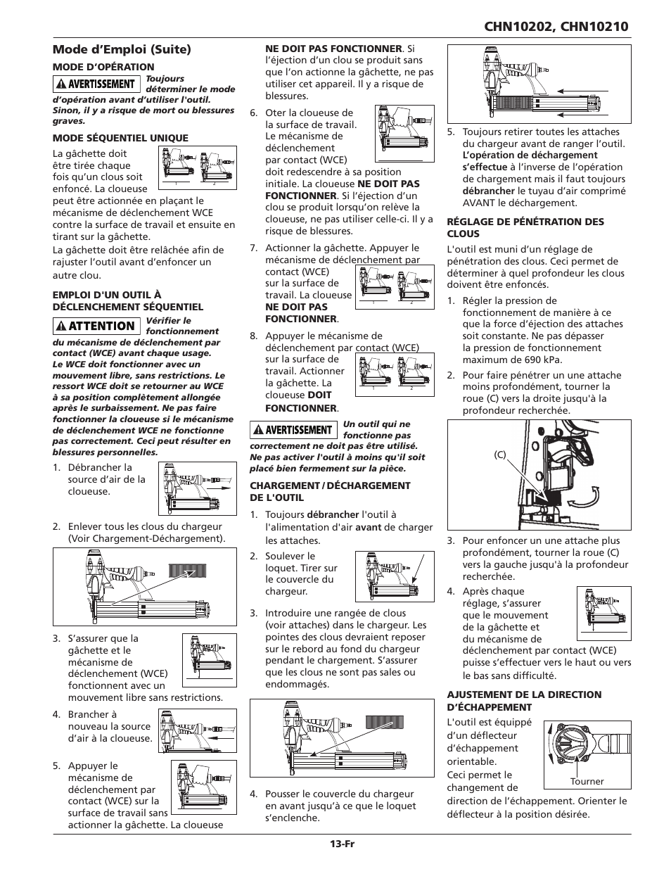 Mode d’emploi (suite) | Campbell Hausfeld CHN10210 User Manual | Page 13 / 24