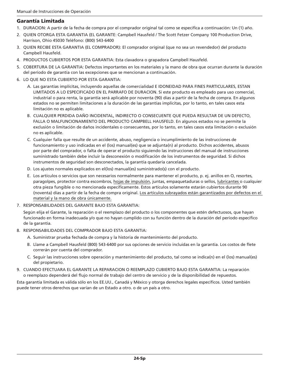 Campbell Hausfeld CHN10210 User Manual | Page 24 / 24