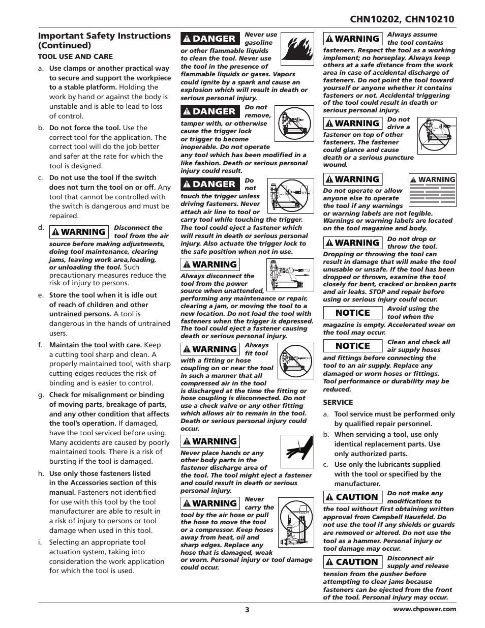 Important safety instructions (continued) | Campbell Hausfeld CHN10210 User Manual | Page 3 / 24