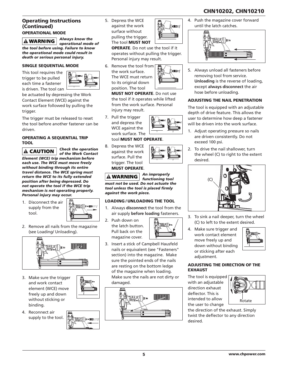 Operating instructions (continued) | Campbell Hausfeld CHN10210 User Manual | Page 5 / 24