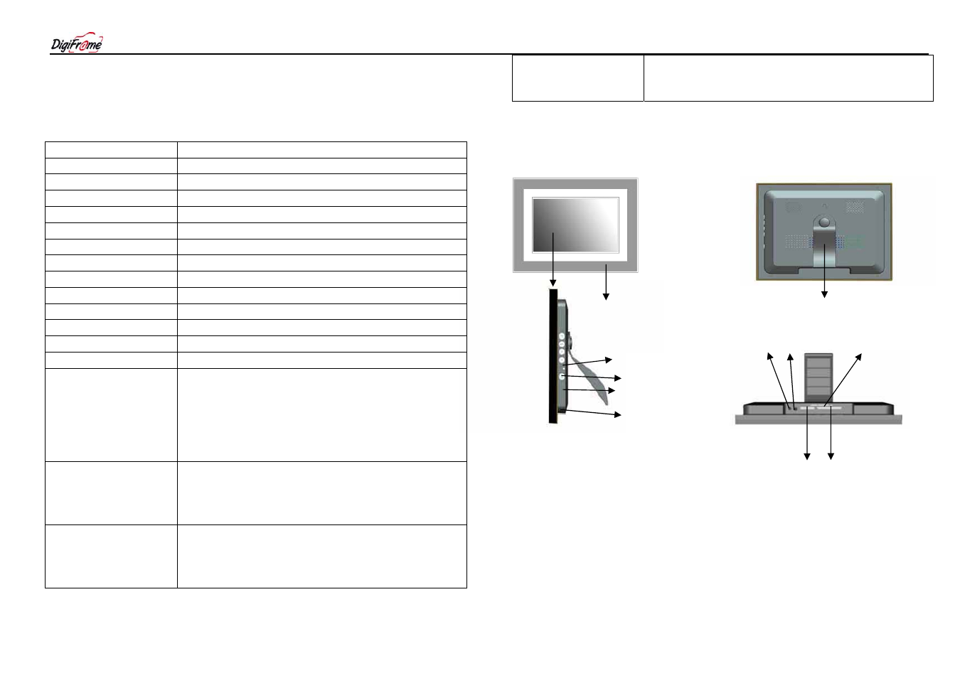 Specifications, Setting up your digiframe | Digiframe DF-F1045s User Manual | Page 2 / 17