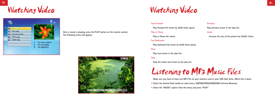 Watching video, Listening to mp3 music files | Digiframe DF-F1050s User Manual | Page 17 / 30