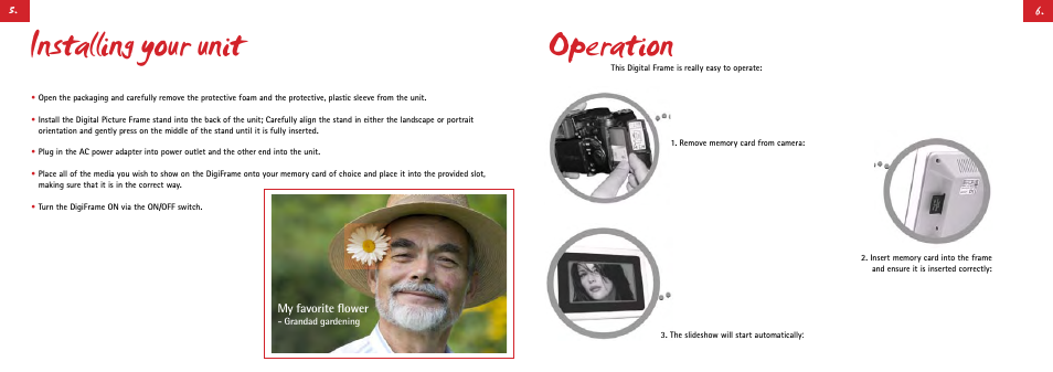 Installing your unit, Operation | Digiframe DF-F1050s User Manual | Page 7 / 30