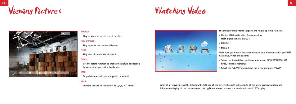 Viewing pictures, Watching video | Digiframe DF-F1506t User Manual | Page 14 / 30