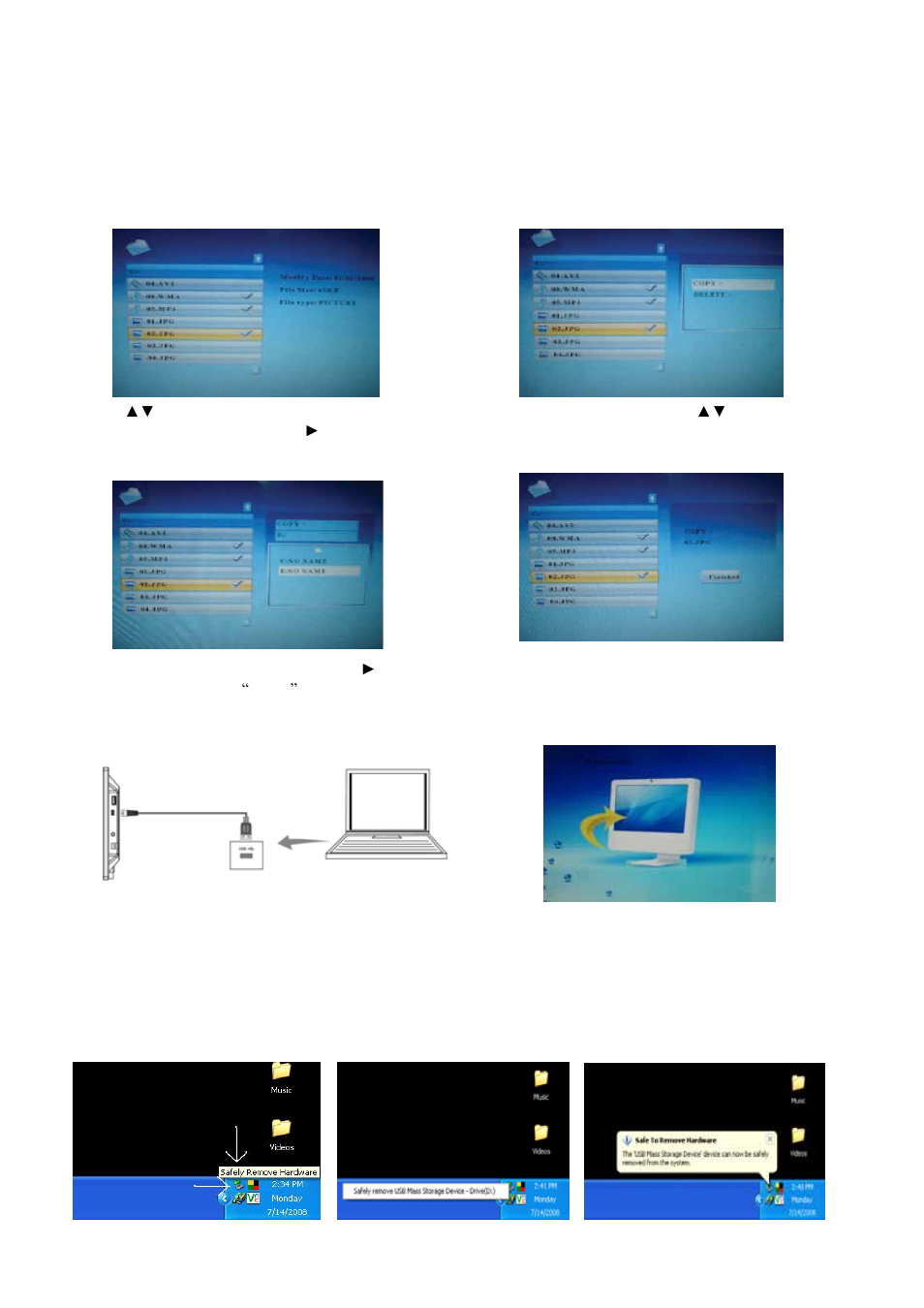 Other functions, Copying/deleting files, Connecting to pc | Digiframe DF-F1507c User Manual | Page 10 / 12