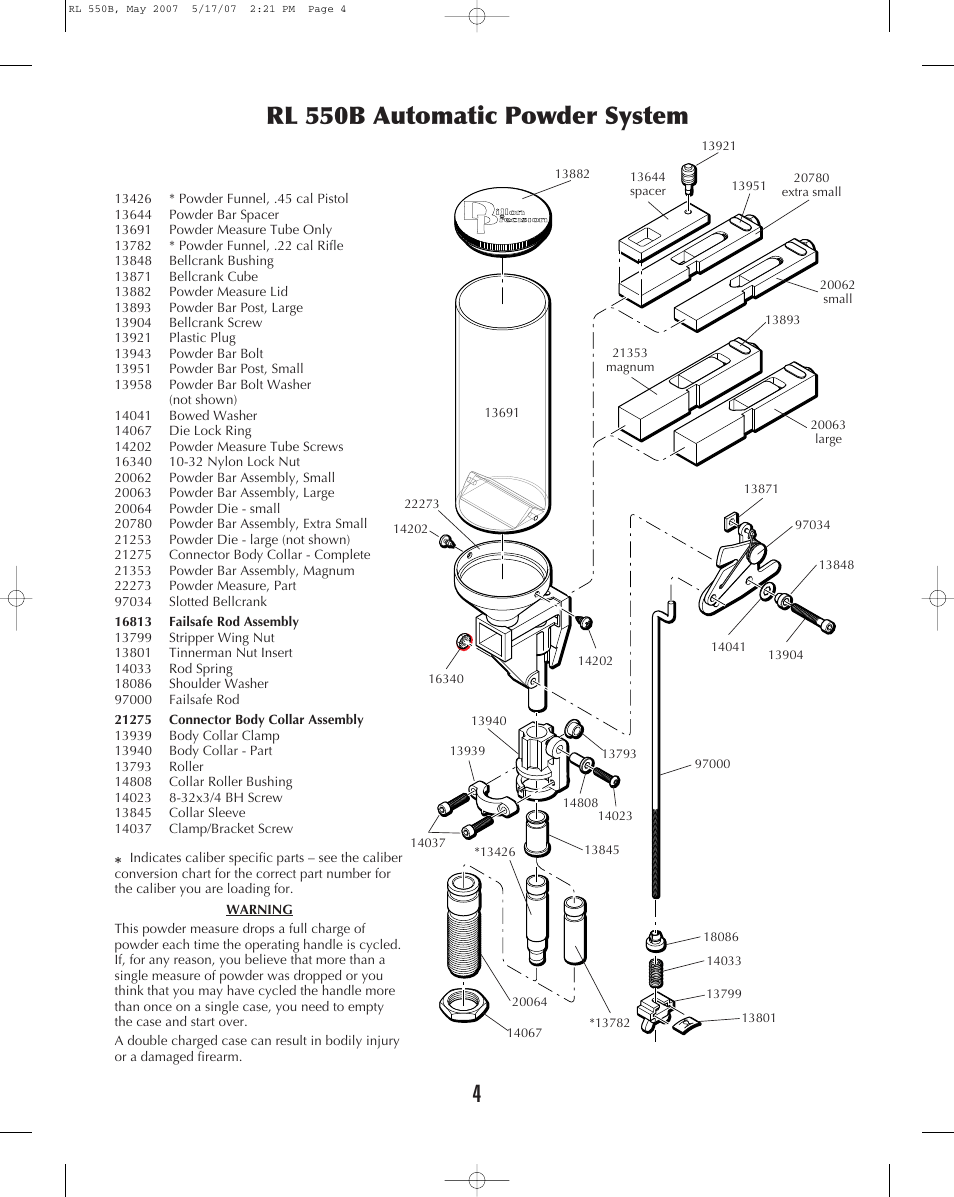 Rl 550b automatic primer system, Rl 550b automatic powder system | Dillon Precision RL 550B User Manual | Page 4 / 20