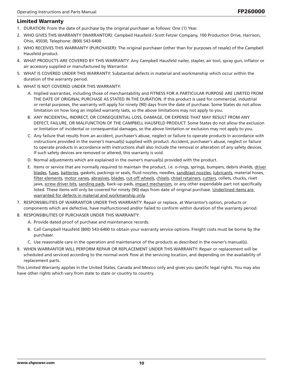 Campbell Hausfeld IN632700AV User Manual | Page 10 / 32