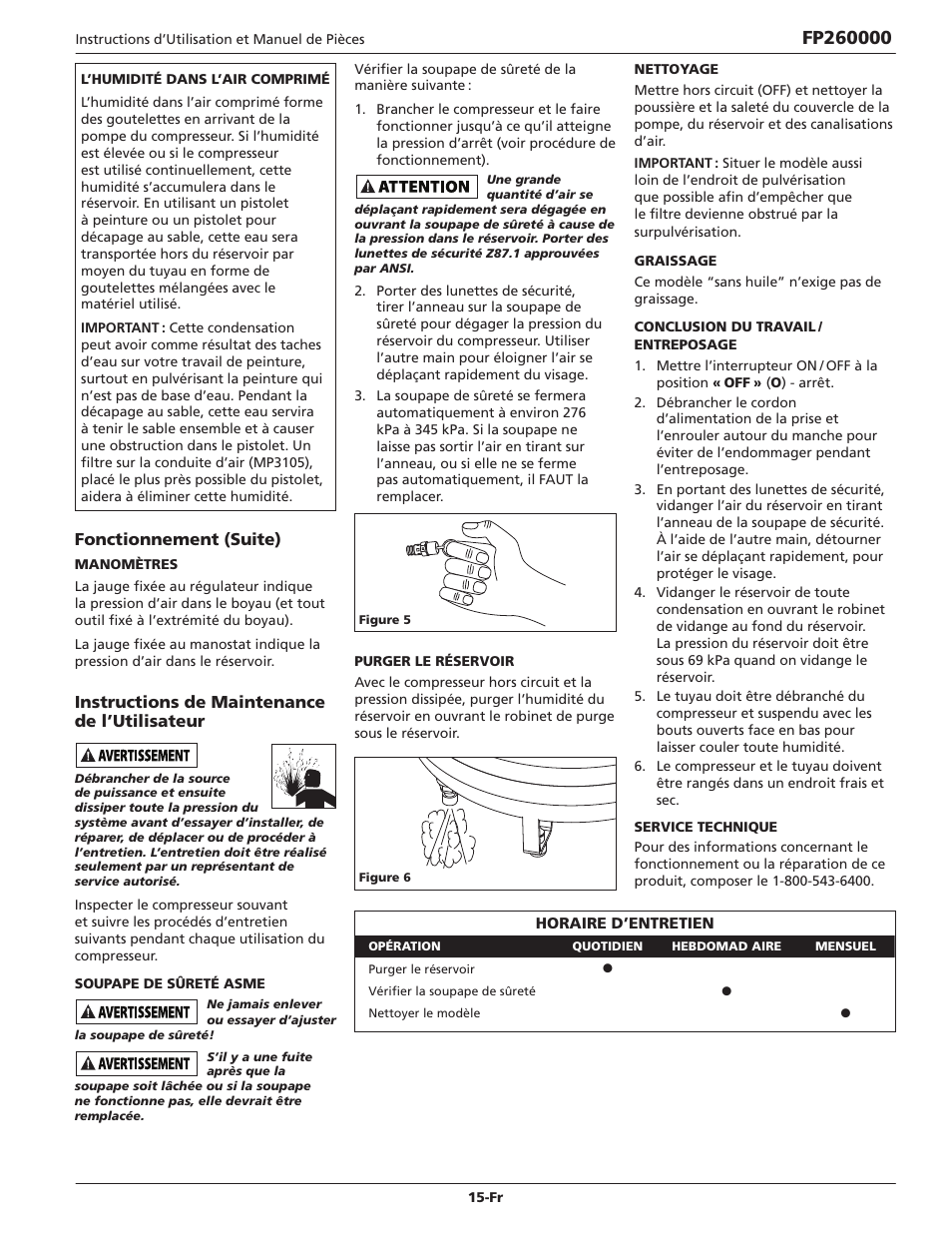 Fonctionnement (suite), Instructions de maintenance de l’utilisateur | Campbell Hausfeld IN632700AV User Manual | Page 15 / 32