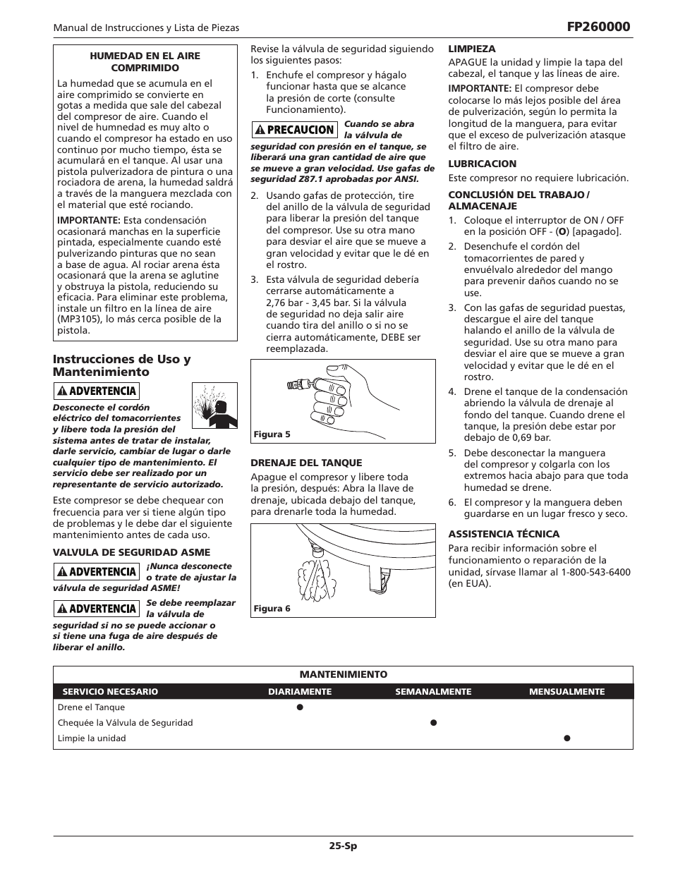 Instrucciones de uso y mantenimiento | Campbell Hausfeld IN632700AV User Manual | Page 25 / 32