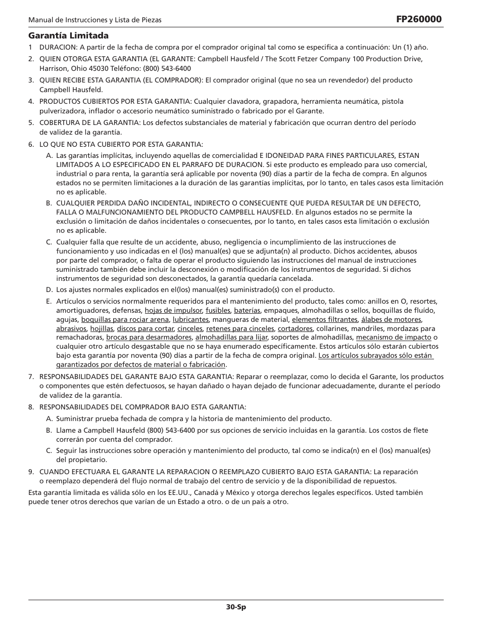 Campbell Hausfeld IN632700AV User Manual | Page 30 / 32