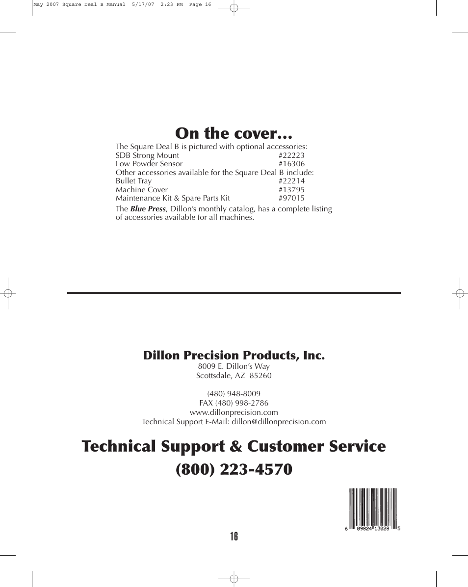 16 dillon precision products, inc | Dillon Precision Square Deal 'B' User Manual | Page 16 / 16