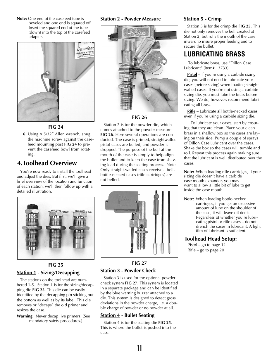 Lubricating brass, Toolhead overview | Dillon Precision XL 650 User Manual | Page 10 / 59