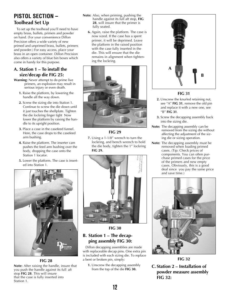 Toolhead set up | Dillon Precision XL 650 User Manual | Page 11 / 59