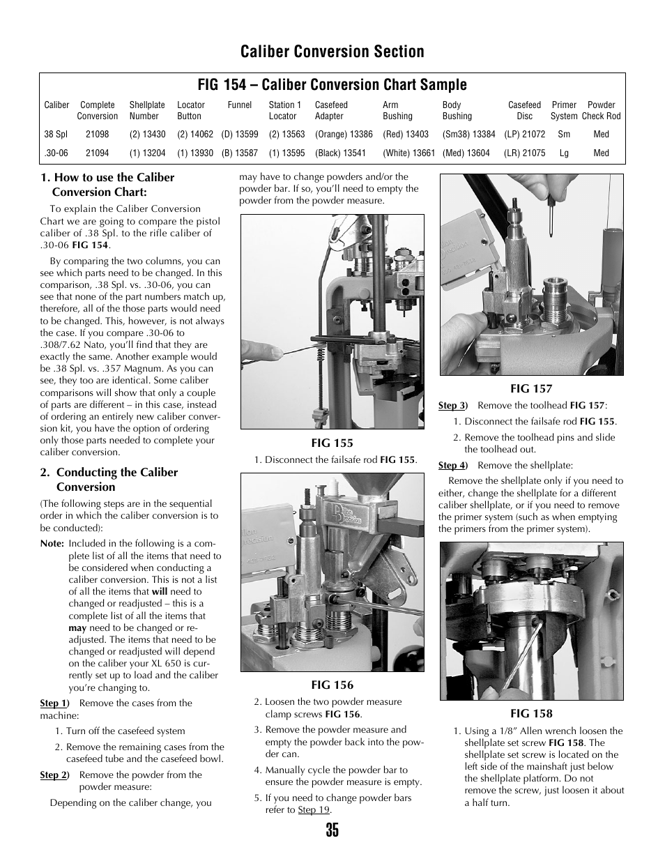 Fig 154 – caliber conversion chart sample | Dillon Precision XL 650 User Manual | Page 34 / 59