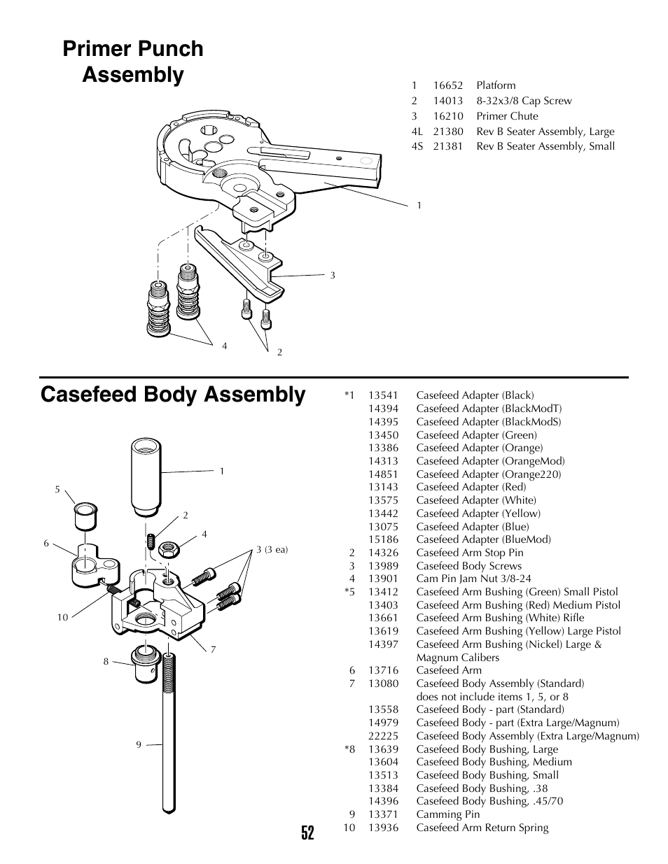 Casefeed body assembly primer punch assembly | Dillon Precision XL 650 User Manual | Page 51 / 59