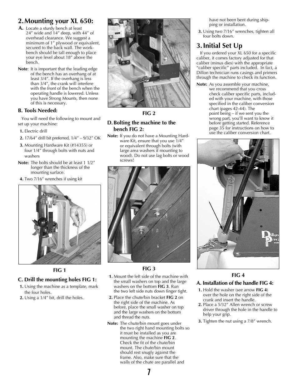 Mounting your xl 650, Initial set up | Dillon Precision XL 650 User Manual | Page 6 / 59
