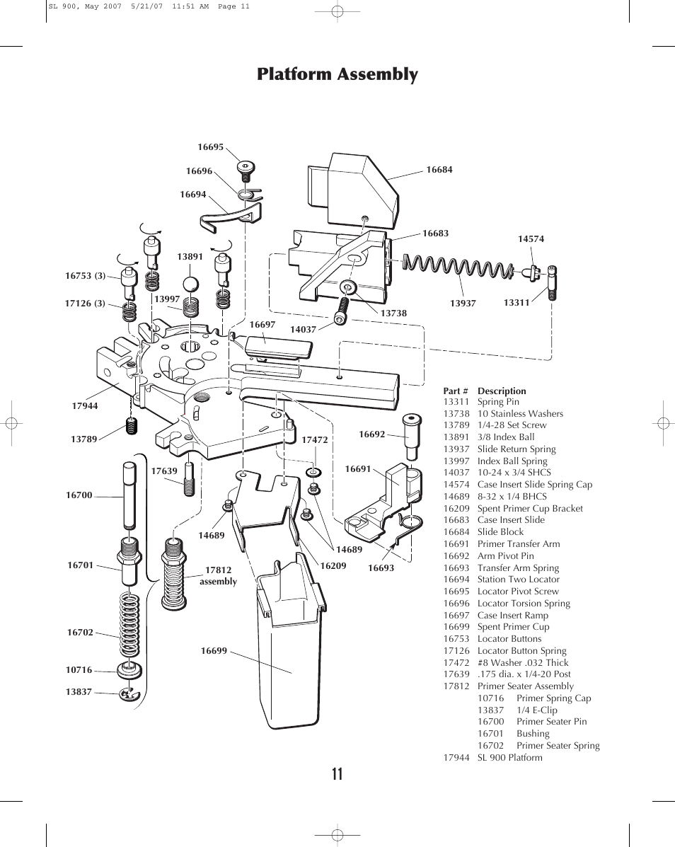 Platform assembly | Dillon Precision SL 900 User Manual | Page 11 / 50